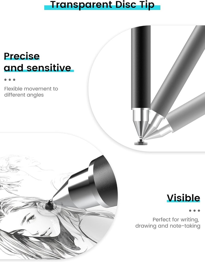 MEKO 3-in-1 Tablet Pen Magnetic Touchscreen Pen, Fibre Rubber Disc Stylus Touch Pen for All Tablets/Mobile Phones - Image 4