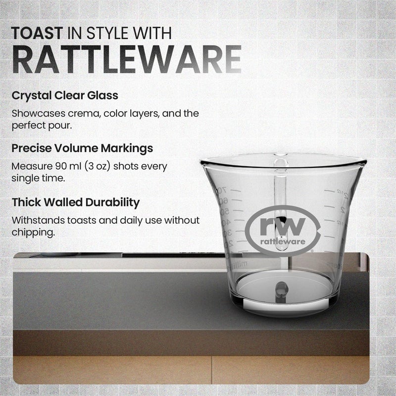 Rattleware Espresso Shot Glass Pitcher – Double Spouted Genuine Barista Measuring Cup with Graduations in Ml & Oz – High-Volume, Commercial-Grade for Swift Espresso Pouring & Precision (3 Oz, 2-Pc) - Image 2