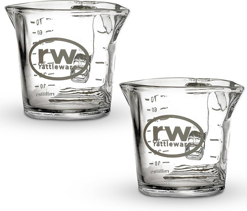 Rattleware Espresso Shot Glass Pitcher – Double Spouted Genuine Barista Measuring Cup with Graduations in Ml & Oz – High-Volume, Commercial-Grade for Swift Espresso Pouring & Precision (3 Oz, 2-Pc) - Image 1