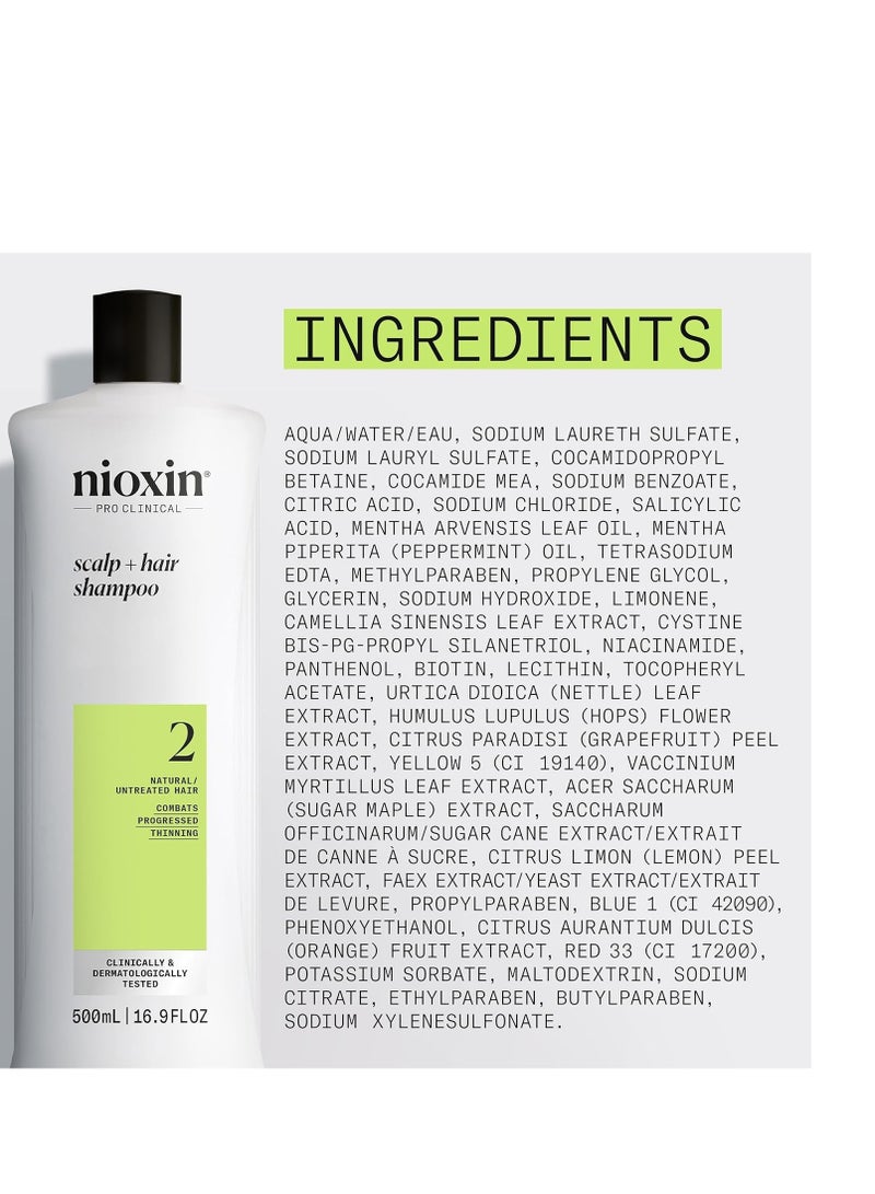 Nioxin Scalp + Hair Thickening System 2 Shampoo | For Natural or Untreated Hair with Progressed Thinning | With Niacinamide and Biotin | 16.9 Fl oz. - Image 4
