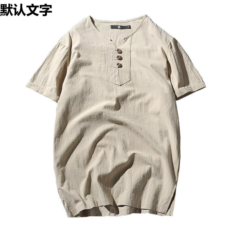 Summer Linen Short-Sleeved Men'S Chinese Style Suit V-Neck Cotton Linen T-Shirt Trendy Linen Men'S Half-Sleeved Casual Top Thin - Image 5