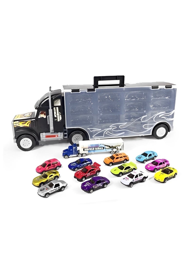 Generic - Transport Car Carrier Truck With 13 Stylish Metal Racing Cars With Carrying Case for kids - Image 1