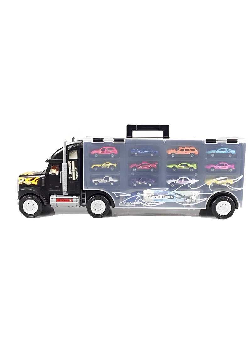Generic - Transport Car Carrier Truck With 13 Stylish Metal Racing Cars With Carrying Case for kids - Image 1