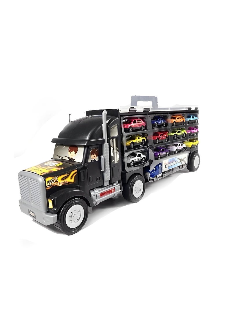Generic - Transport Car Carrier Truck With 13 Stylish Metal Racing Cars With Carrying Case for kids - Image 1