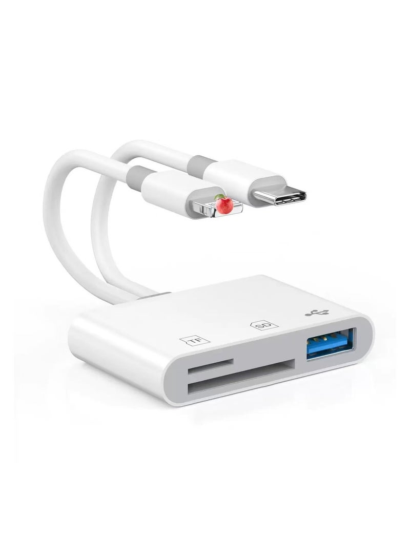 قارئ بطاقات SD 3 في 2 لأجهزة iPhone/iPad/USB-C - محول بطاقات ذاكرة عالي السرعة مع فتحات SD/TF مزدوجة، وقارئ بطاقات كاميرا سهل الاستخدام للهواتف الذكية والأجهزة اللوحية - Image 1