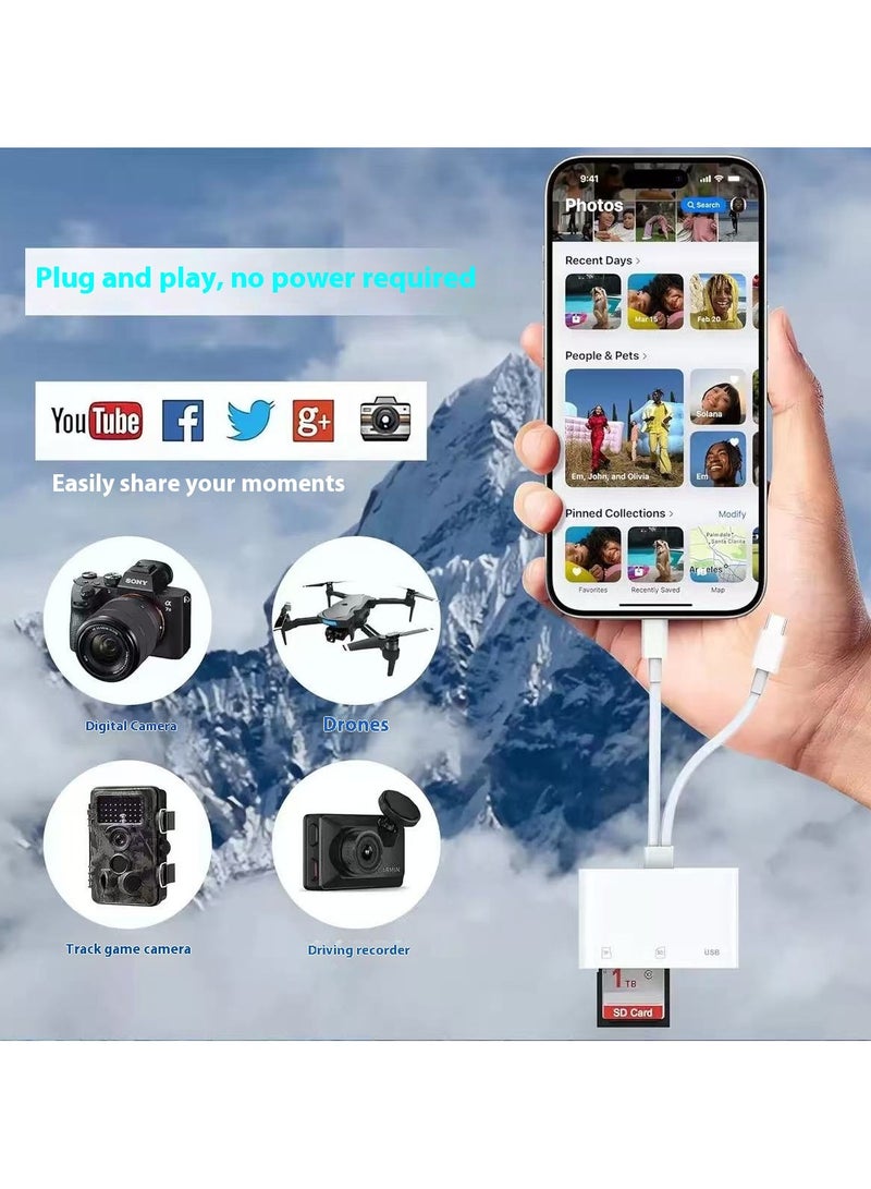 قارئ بطاقات SD 3 في 2 لأجهزة iPhone/iPad/USB-C - محول بطاقات ذاكرة عالي السرعة مع فتحات SD/TF مزدوجة، وقارئ بطاقات كاميرا سهل الاستخدام للهواتف الذكية والأجهزة اللوحية - Image 5