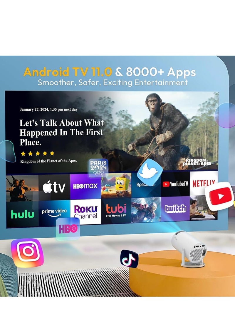 Smartbarry Smartbarry 4K 1080P Mini Projector with WiFi & Bluetooth Portable Premium Android OS Projector, 210° Rotatable Stand, 8000+ Built-in Apps, Dust Removal & Heat Dissipation Design for Home Theater, Office, Gaming and Business  - Image 2