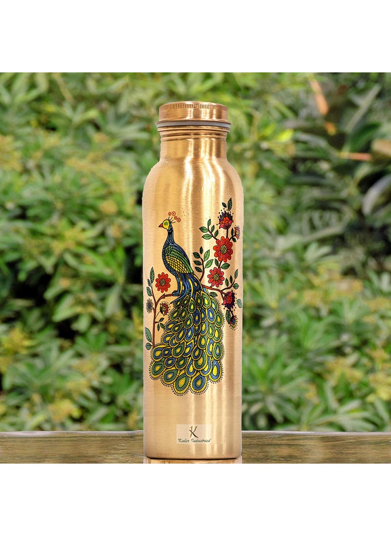 Kuber Industries Kuber Industries Peacock Print Pure Copper Bottle for Water 1 Litre Dirt Proof Leak Proof and Joint Less Ayurveda and Yoga Health Benefits Water Bottle (Brown)-KUBMART11576  - Image 1