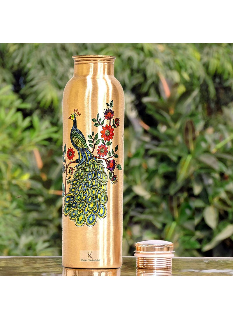 Kuber Industries Kuber Industries Peacock Print Pure Copper Bottle for Water 1 Litre Dirt Proof Leak Proof and Joint Less Ayurveda and Yoga Health Benefits Water Bottle (Brown)-KUBMART11576  - Image 5