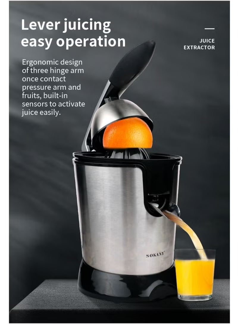 سوكاني عصارة حمضيات كهربائية 350 واط من الفولاذ المقاوم للصدأ | عصارة برتقال وليمون أوتوماتيكية قوية | مستخلص عصير طازج للحمضيات | JE-651E أسود - Image 2