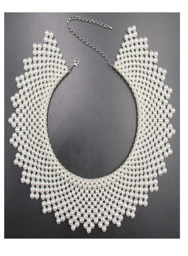 Zthread Faux Pearl Fals Collar Bib Collar Necklace Chocker Statement Collar Necklace Pearl White/Ivory - Image 3