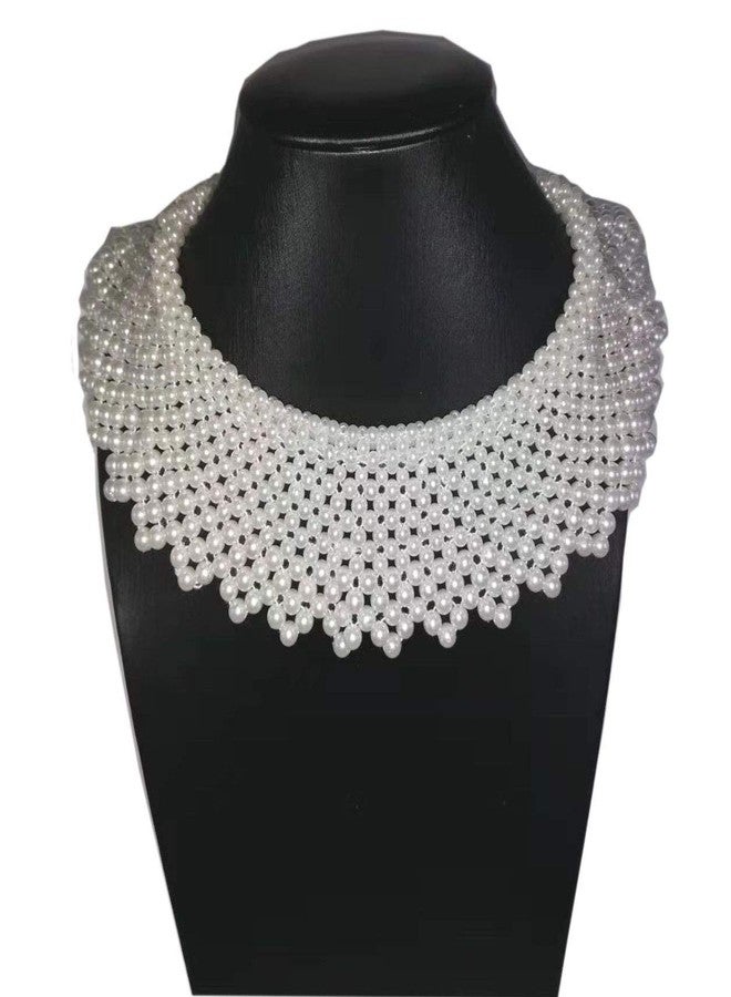 Zthread Faux Pearl Fals Collar Bib Collar Necklace Chocker Statement Collar Necklace Pearl White/Ivory - Image 2