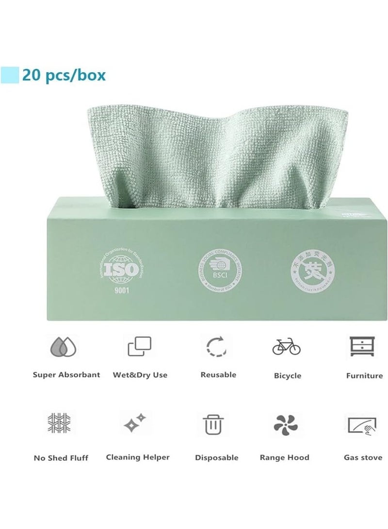 20 Sheets Disposable Cleaning Cloths, Cleaning Towels, Microfiber Towel Reusable Dish Cloths with Dispenser Box, Lazy Rags, Car Wipes for Cleaning Cloths for Home Kitchen (Matcha Green) - Image 5