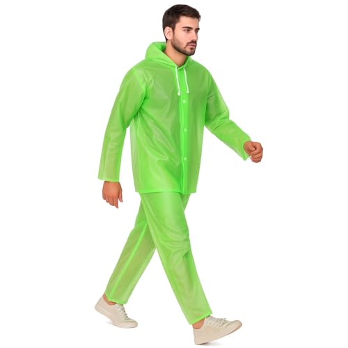 HACER EVA Rainsuit Set 75 GSM with Adjustable Hood Full Sleeves Lightweight Raincoat with Pants Water Resistant Outdoor Travel Rainwear for Men & Women Camping Trekking Hiking (Pack of 1, Neon Green) - Image 2