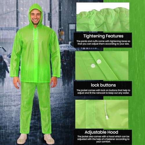 HACER EVA Rainsuit Set 75 GSM with Adjustable Hood Full Sleeves Lightweight Raincoat with Pants Water Resistant Outdoor Travel Rainwear for Men & Women Camping Trekking Hiking (Pack of 1, Neon Green) - Image 4