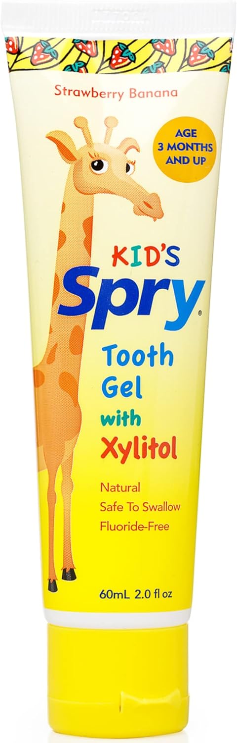 Spry Natural Xylitol Toothpaste for Baby Toddler and Kids Age 3 Months and Up Fluoride Free Tooth Gel Tasty Support Development of Emerging Teeth Strawberry Banana 2 Fl Oz Pack of 1 - Image 1