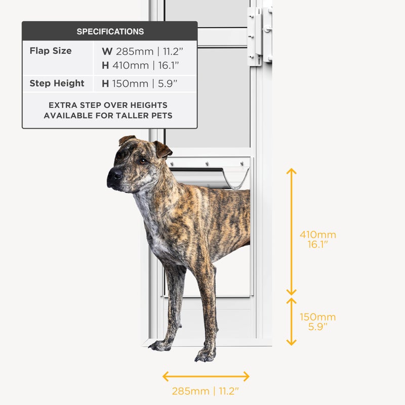 Hakuna Pets White Glass Patio Pet Door for Sliding Glass Doors, Large | Adjustable Height 77.2â€ â€“ 83.5â€, Damage-Free or Permanent Installation, Durable Aluminum Frame, Locking Panel Included - Image 2