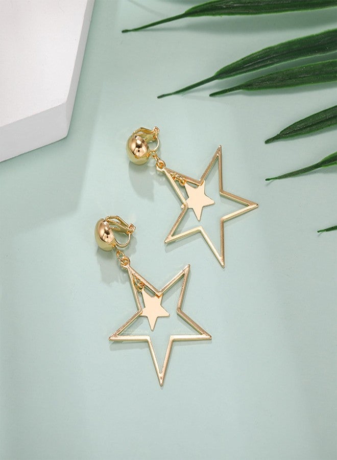 Frodete Star Dangle Earrings for Women Celestial Retro Five Pointed Pentagram Drop Jewelry Aesthetic Y2K Long Tassel Gold Finished Hanging Accessories Night Out Party Theme Costume Accessory - Image 2