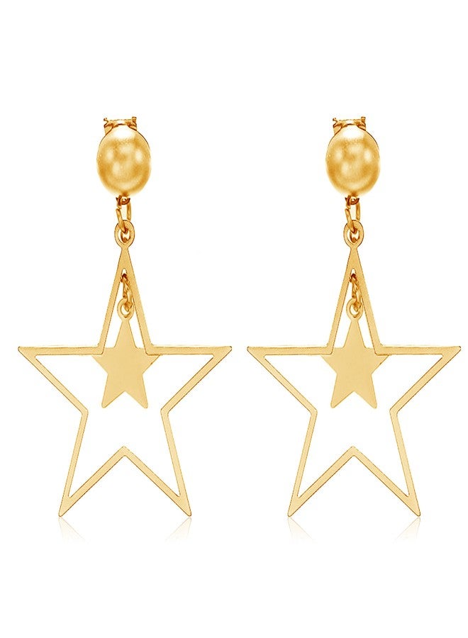Frodete Star Dangle Earrings for Women Celestial Retro Five Pointed Pentagram Drop Jewelry Aesthetic Y2K Long Tassel Gold Finished Hanging Accessories Night Out Party Theme Costume Accessory - Image 1