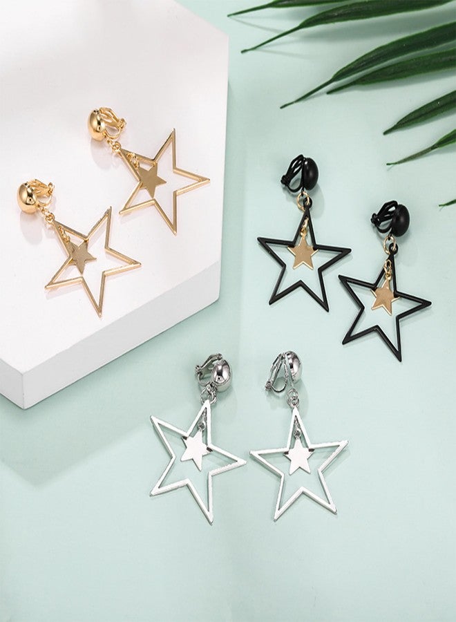 Frodete Star Dangle Earrings for Women Celestial Retro Five Pointed Pentagram Drop Jewelry Aesthetic Y2K Long Tassel Gold Finished Hanging Accessories Night Out Party Theme Costume Accessory - Image 4