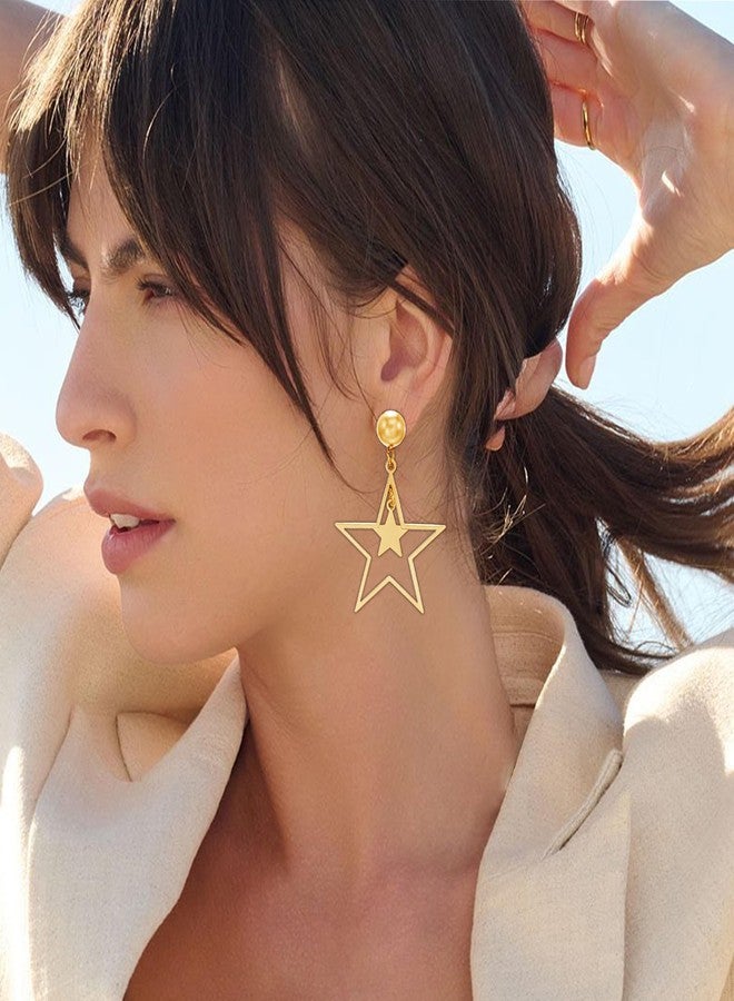 Frodete Star Dangle Earrings for Women Celestial Retro Five Pointed Pentagram Drop Jewelry Aesthetic Y2K Long Tassel Gold Finished Hanging Accessories Night Out Party Theme Costume Accessory - Image 5