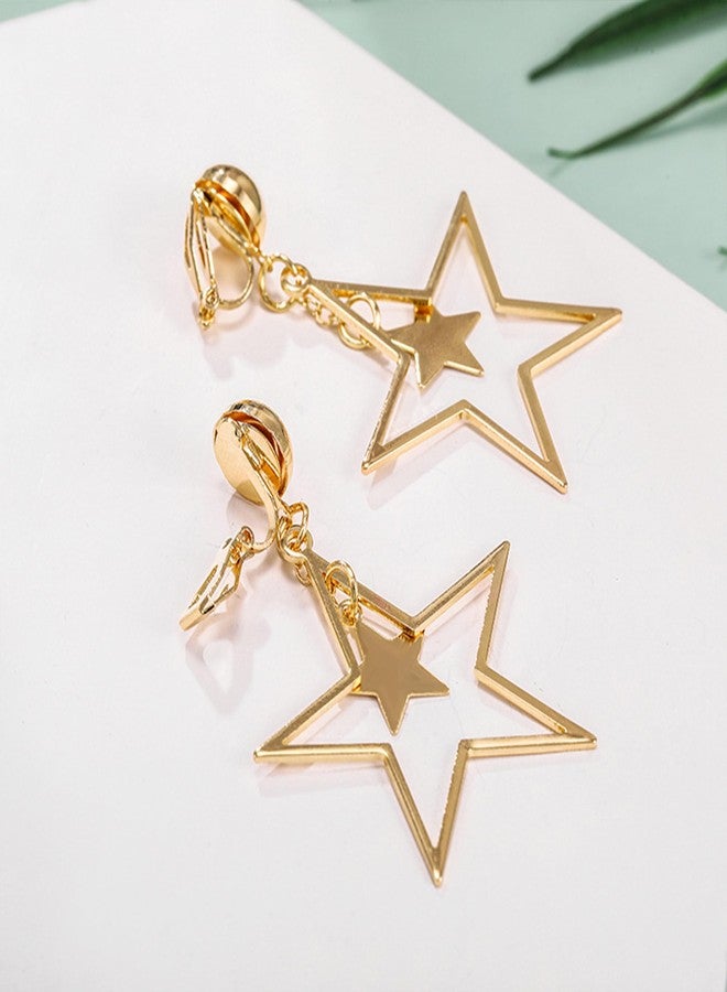 Frodete Star Dangle Earrings for Women Celestial Retro Five Pointed Pentagram Drop Jewelry Aesthetic Y2K Long Tassel Gold Finished Hanging Accessories Night Out Party Theme Costume Accessory - Image 3