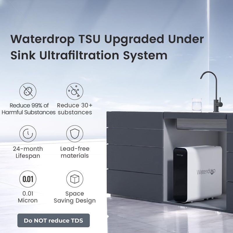 Waterdrop نظام فلترة المياه تحت الحوض Waterdrop TSU 0.01Î¼m بتقنية الترشيح الفائق، فلترة مياه تحت الحوض بدون خزان من 3 مراحل مع صنبور، لوحة ذكية، لا يقلل من TDS (ð™‰ð™Šð™ ð™ð™Š)، يتطلب حفر - Image 2