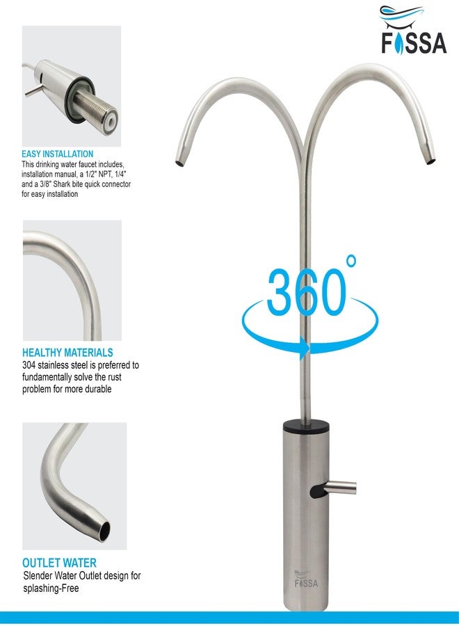Fossa Opera J Bend RO Tap Kitchen Water Filter Faucet, 100% Lead-Free Drinking Water Faucet Stainless Steel Brushed Nickel Finish (Silver) - Image 4
