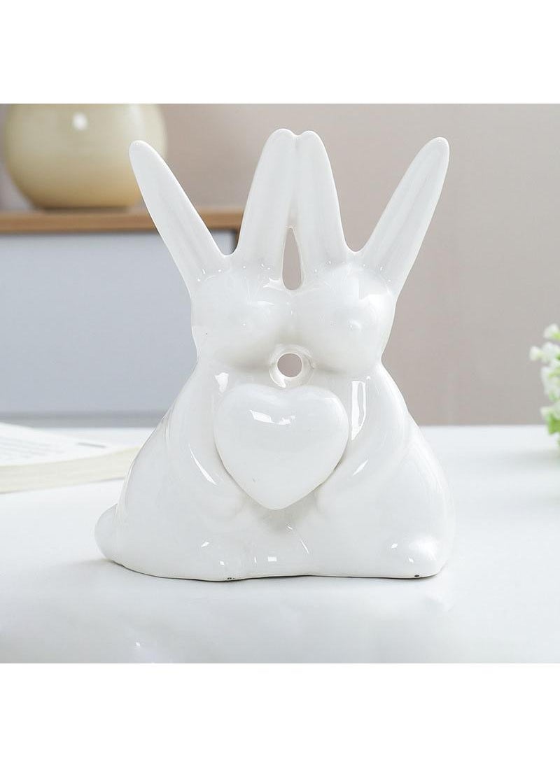Y&D Ceramic Rabbit Wine Cabinet Decoration Light Luxury High-end Entrance Living Room TV Cabinet Ornaments Home Art Decoration-White Porcelain Love 