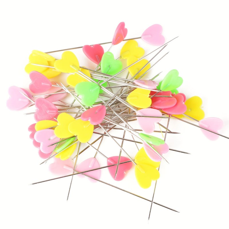 Colorful Assorted 200pcs Patchwork Heart Shaped Sewing Pins Straight Stitch Set - Image 2