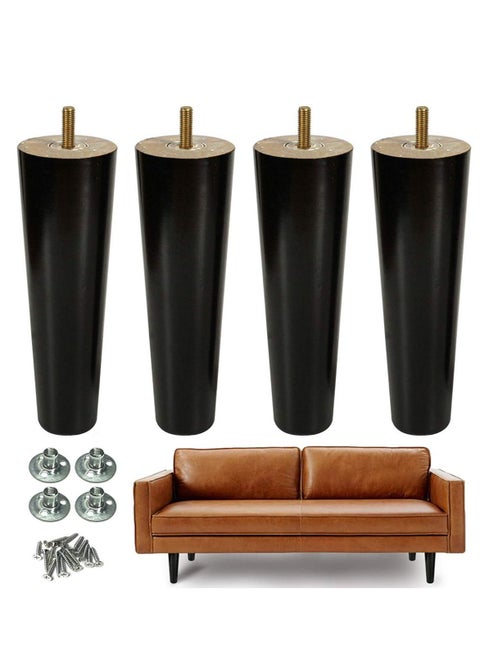 Wood Furniture Legs, 4 Pcs Replacement Sofa Legs for DIY Projects, Mid Century with Pre-Drilled Bolt Holes, Ideal Couches, Dressers, Sideboards, Coffee Tables (8 inch, Black)