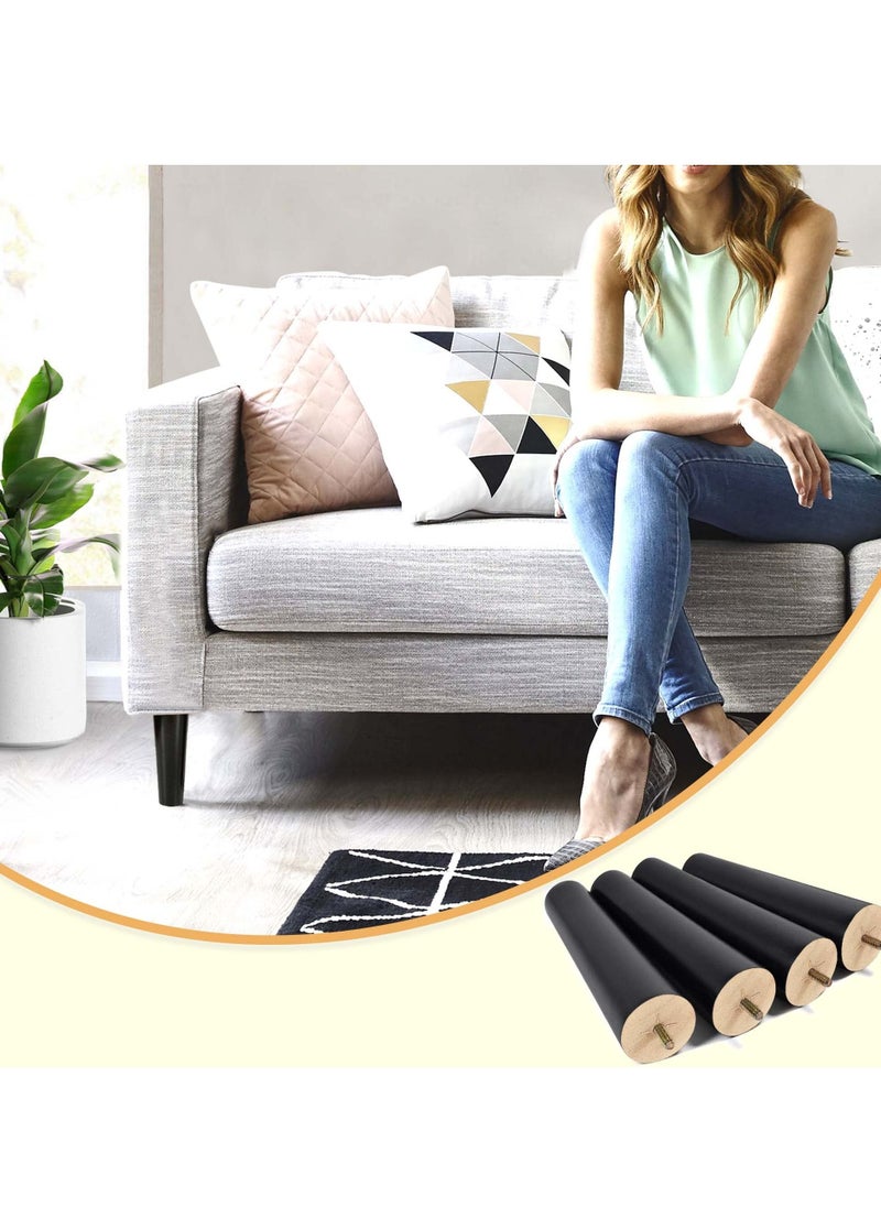 Wood Furniture Legs, 4 Pcs Replacement Sofa Legs for DIY Projects, Mid Century with Pre-Drilled Bolt Holes, Ideal Couches, Dressers, Sideboards, Coffee Tables (8 inch, Black)