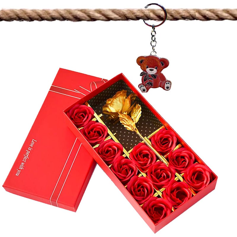 Natali Traders Surprise Gift for Girlfriend Boyfriend Scented Red Rose Flowers Love Gift Box with Keychain Valentine Day Gift - Image 1