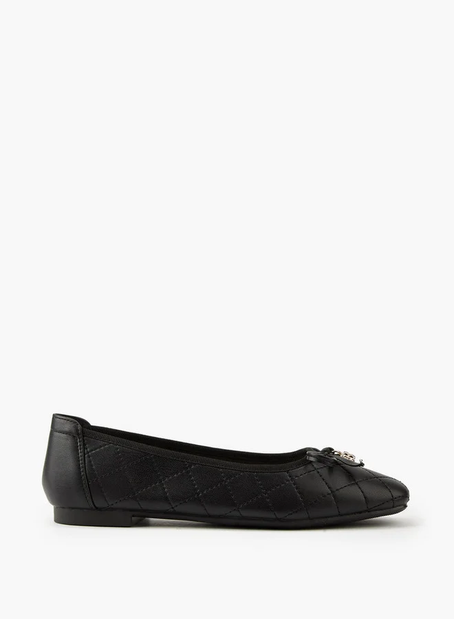 Flora Bella By Shoexpress Quilted Ballerina Shoes with Bow Detail