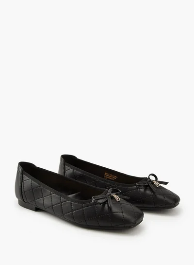 Flora Bella By Shoexpress Quilted Ballerina Shoes with Bow Detail
