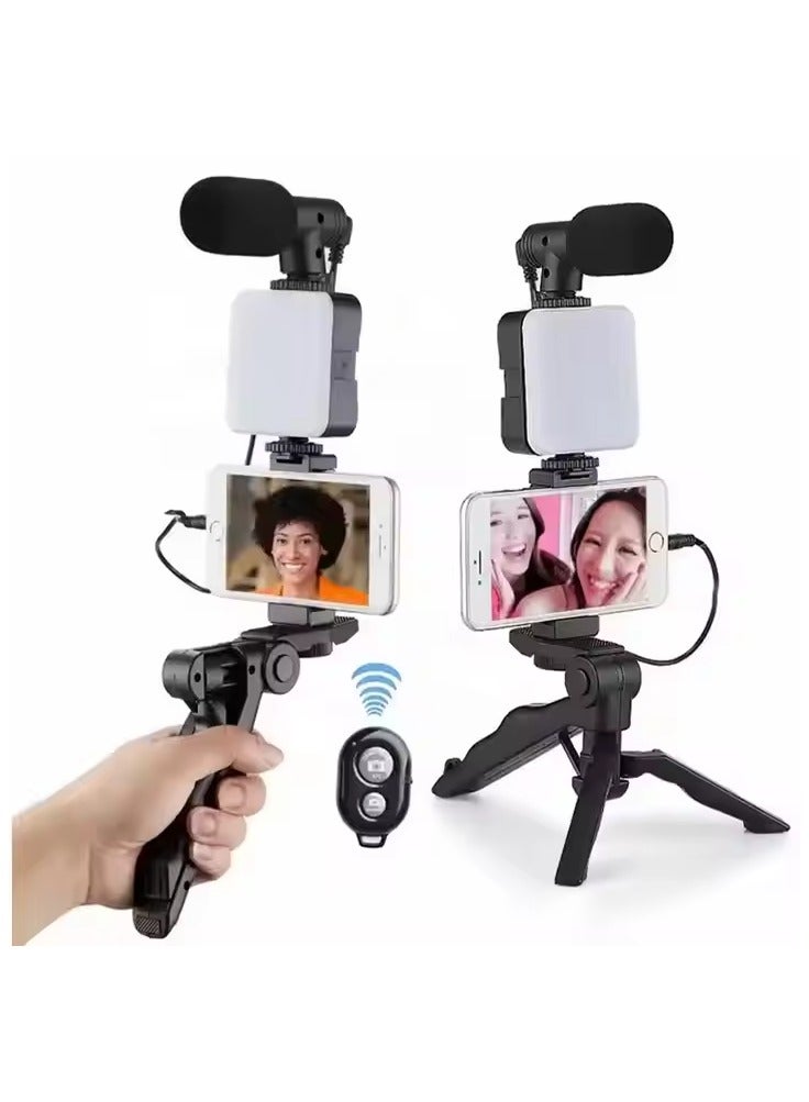 ELTRAZONE 5-in-1 Vlogging Kit – LED Video Light, Professional Microphone, Universal Smartphone Holder, Hand Grip  Foldable Mini Tripod – Content Creator Set for TikTok, YouTube, Live Streaming, Video Recording, Reels  Online Meetings – Mobile Compatible - Image 1