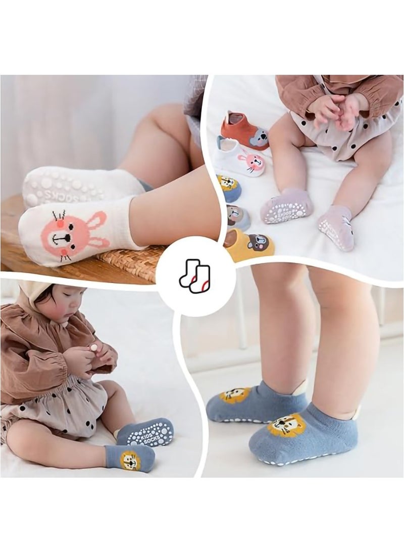 MileMelo - 6 Pairs Baby Non Slip Socks - Cute & Funny Gender Neutral Baby Shower Gift Multicolour M（Style 2） - Image 1