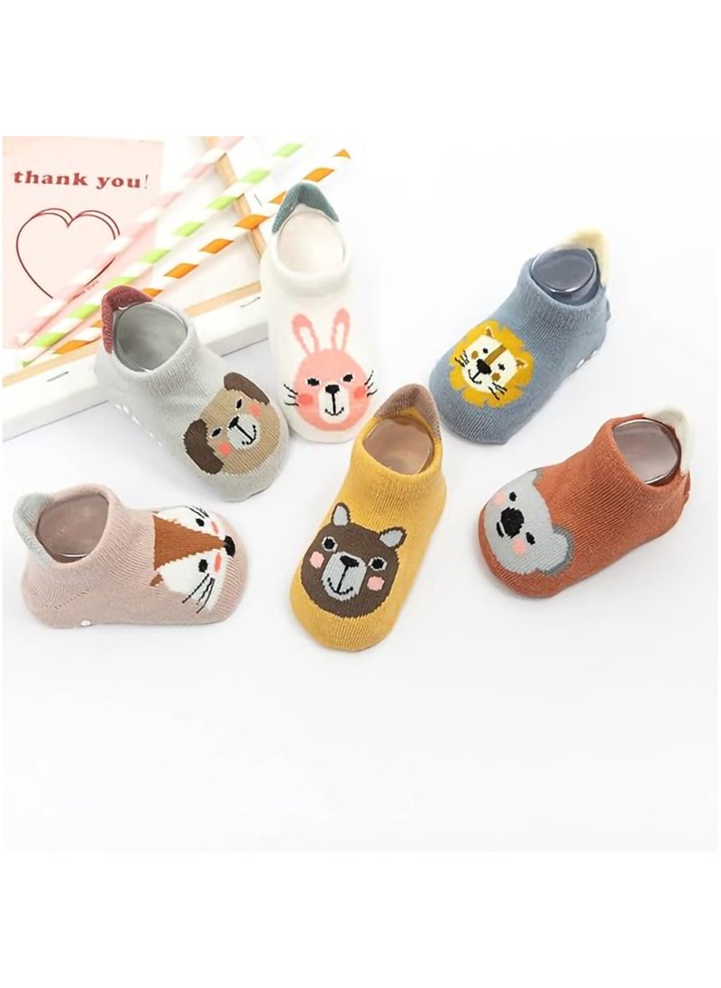 MileMelo - 6 Pairs Baby Non Slip Socks - Cute & Funny Gender Neutral Baby Shower Gift Multicolour M（Style 2） - Image 1