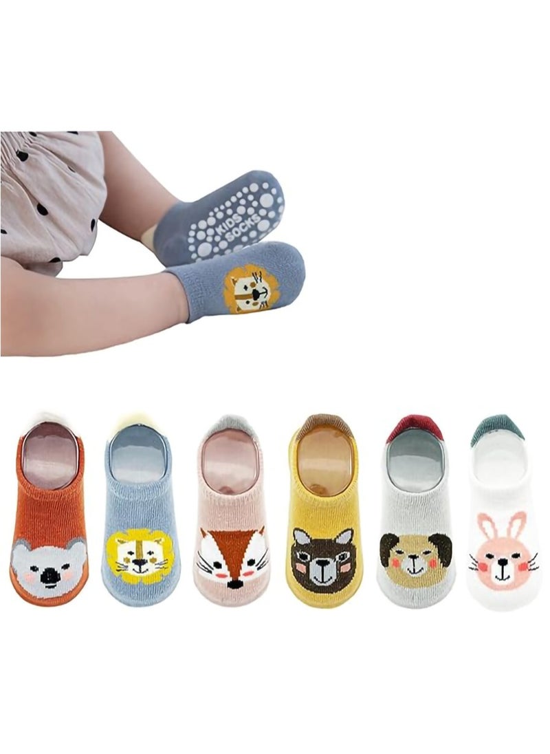 MileMelo - 6 Pairs Baby Non Slip Socks - Cute & Funny Gender Neutral Baby Shower Gift Multicolour M（Style 2） - Image 1