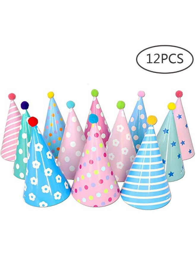 Party 12 Pack-Birthday Hat Set Birthday Party Party Atmosphere Decoration Pompom Hat Party Hat - Image 1