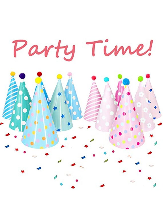 Party 12 Pack-Birthday Hat Set Birthday Party Party Atmosphere Decoration Pompom Hat Party Hat - Image 2