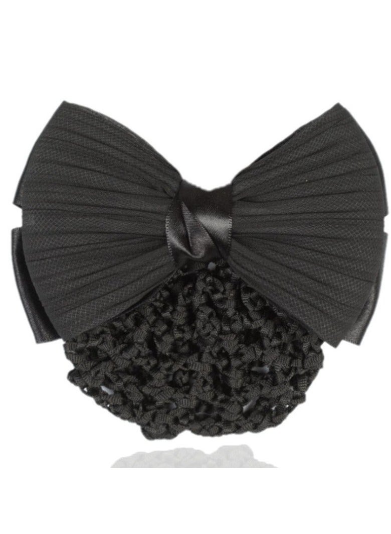 Women Hair Snood Net Bowknot Decor Barrette Elastic Mesh Hair Bun Cover,Black - Image 1