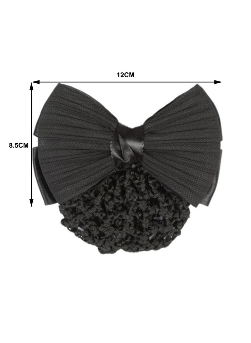 Women Hair Snood Net Bowknot Decor Barrette Elastic Mesh Hair Bun Cover,Black - Image 3