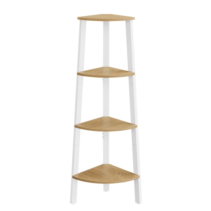 VASAGLE Corner Shelf Stand, 4-Tier Corner Bookshelf, Industrial Ladder Shelf, Plant Stand for Living Room, Office, Kitchen, Natural Oak and Matte White ULLS034Y70 - Image 1