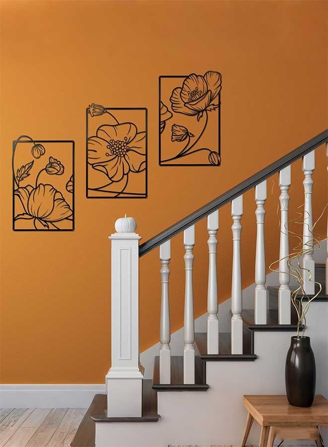RAWAID 3 Pcs Black Wall Decor for Bedroom Living Room Metal Wall Art Large Minimalist Modern Boho Abstract Flower Leaf Decor for Home - Image 5