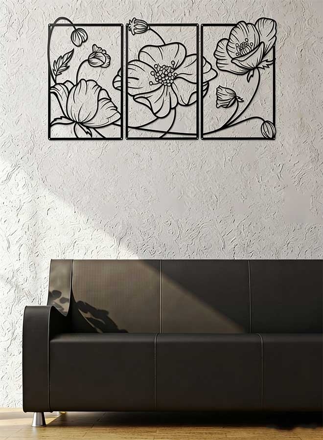 RAWAID 3 Pcs Black Wall Decor for Bedroom Living Room Metal Wall Art Large Minimalist Modern Boho Abstract Flower Leaf Decor for Home - Image 1