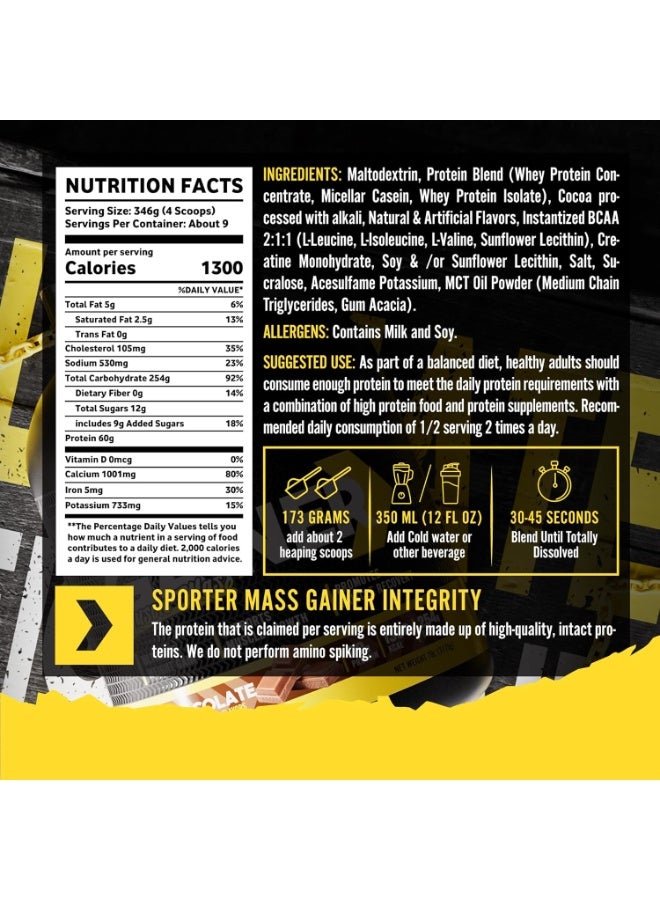 SPORTER Mass Gainer - High-Calorie Muscle Builder with Creatine, BCAA & MCT Oil - 7lb Chocolate for Weight Gain, Muscle Recovery & Strength (1300 Calories/Serving) - Image 4