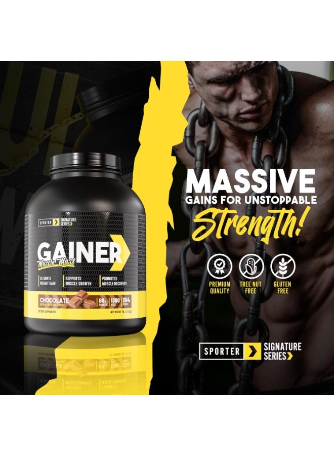 SPORTER Mass Gainer - High-Calorie Muscle Builder with Creatine, BCAA & MCT Oil - 7lb Chocolate for Weight Gain, Muscle Recovery & Strength (1300 Calories/Serving) - Image 3