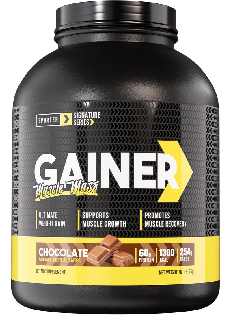 SPORTER Mass Gainer - High-Calorie Muscle Builder with Creatine, BCAA & MCT Oil - 7lb Chocolate for Weight Gain, Muscle Recovery & Strength (1300 Calories/Serving) - Image 1