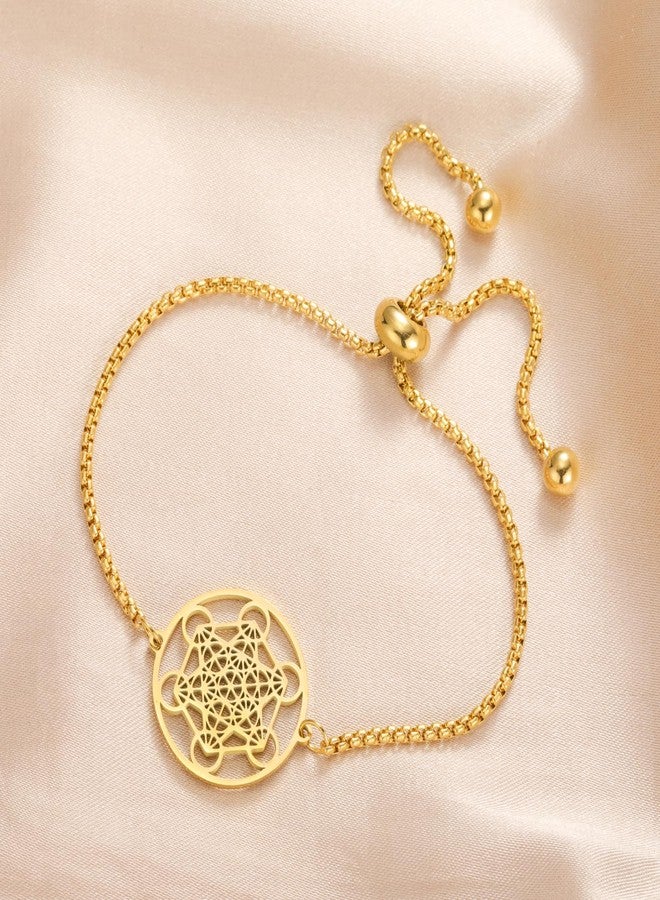 EUEAVAN Metatron Cube Sacred Geometry Bracelet Cosmic Symbol Metatron Pendant Art Flower of Life Stainless Steel Jewelry Woman (A-gold) - Image 3